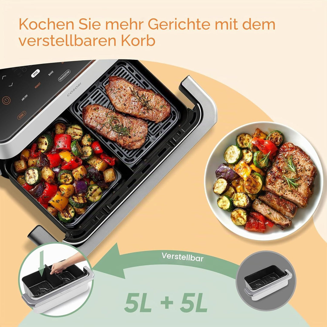 COSORI Luftfritteuse 10 Liter, 7 in 1 Dual Blaze TwinFry mit Doppelkorb 5L & 5L und abnehmbarem Tren