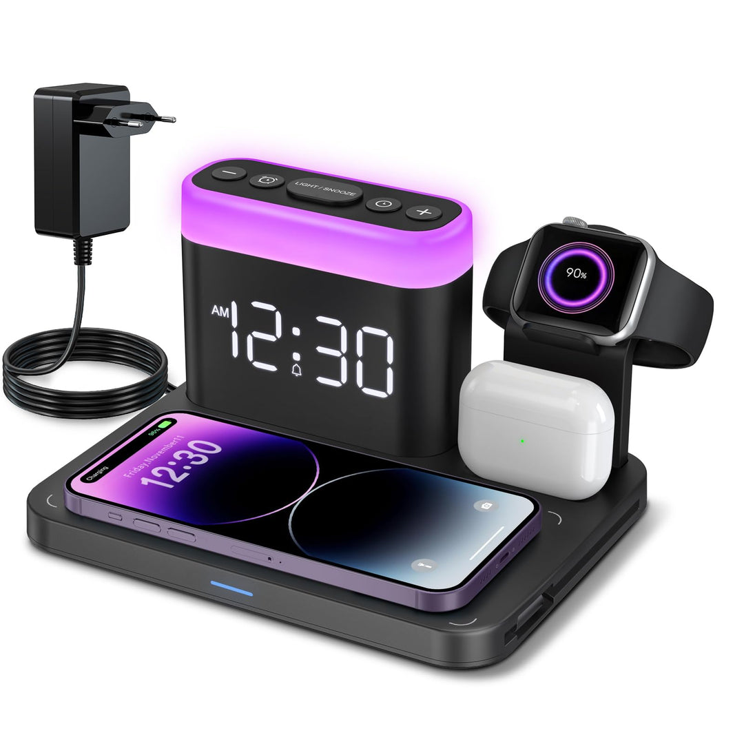 ANJANK Magsafe Ladestation für Apple Watch und iPhone,5 in 1 Wecker mit Kabellose Ladestation,7 Nach