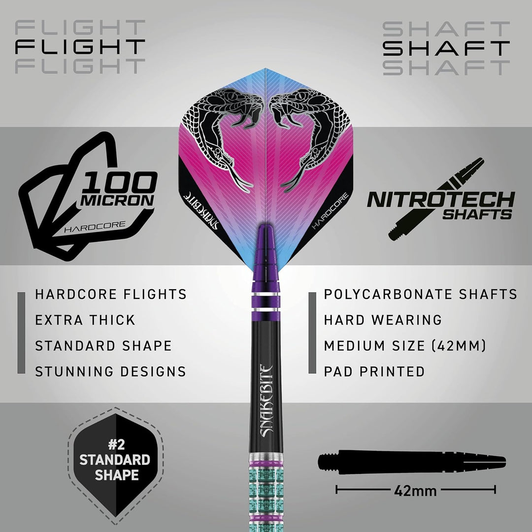 RED DRAGON Peter Wright Snakebite Supa-Venom Premium Tungsten Dartset mit Flights und Stielen 21.0 G