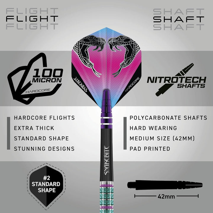 RED DRAGON Peter Wright Snakebite Supa-Venom Premium Tungsten Dartset mit Flights und Stielen 21.0 G