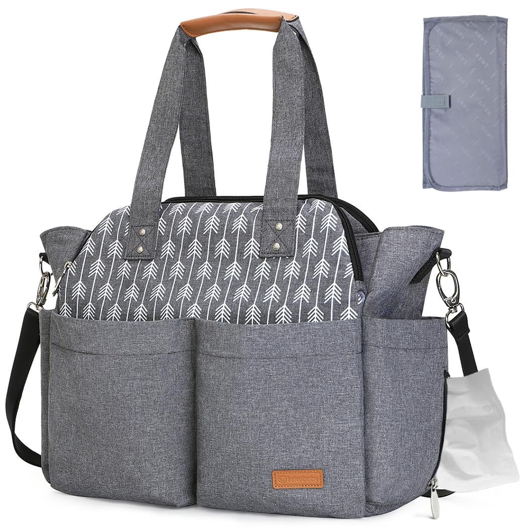 Lekebaby Baby Wickeltasche Bote gross mit Wickelunterlage für Reise, Grau, Grau