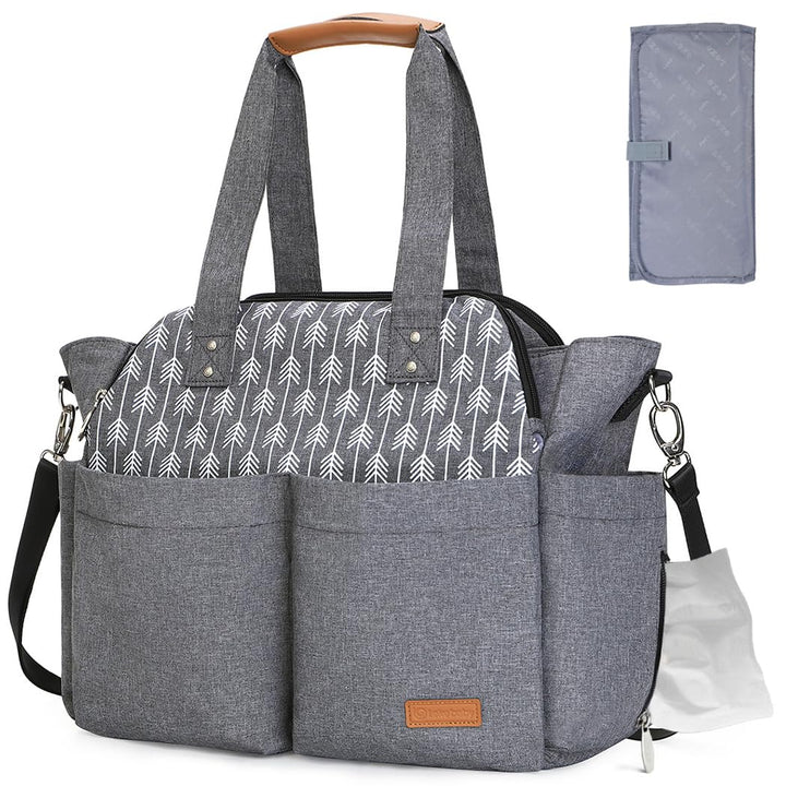 Lekebaby Baby Wickeltasche Bote gross mit Wickelunterlage für Reise, Grau, Grau