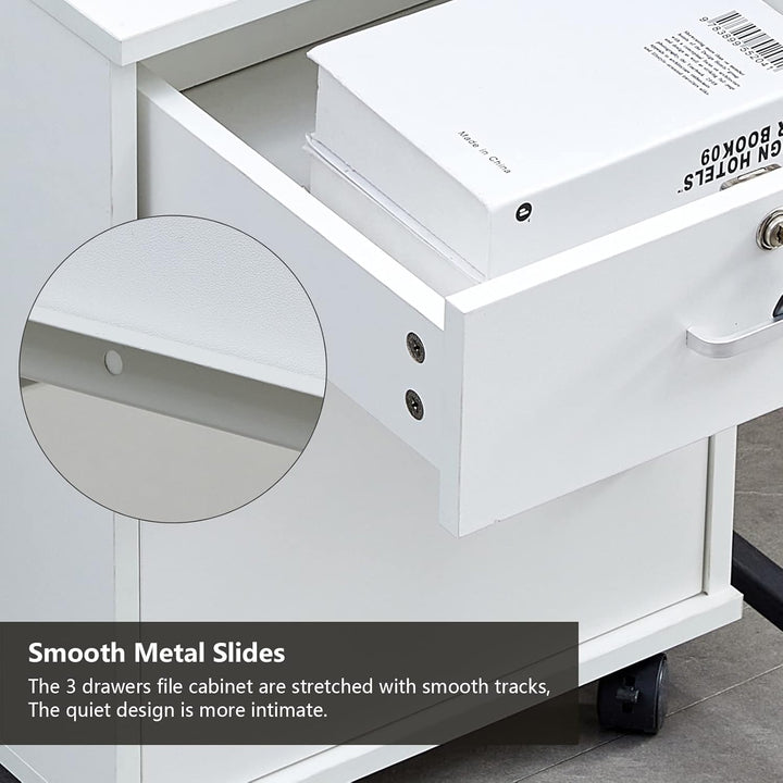 CLIPOP Rollcontainer Abschliessbare Aktenschrank Holz mit Schublade und Geschlossenem Speicher,Mobil