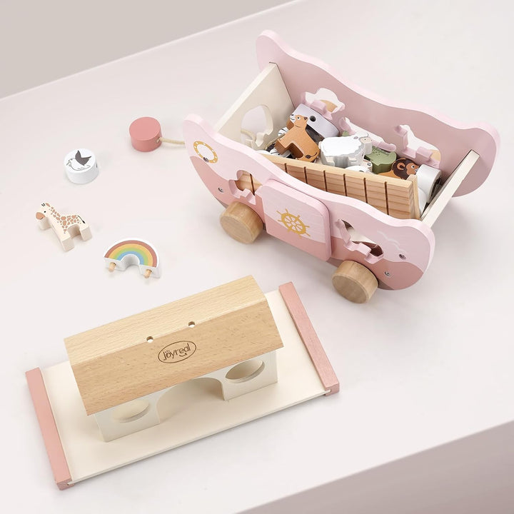Joyreal Arche Noah Holz - Geschenk Taufe, Taufgeschenke für Jungen Mädchen Kinder, Montessori Spielz