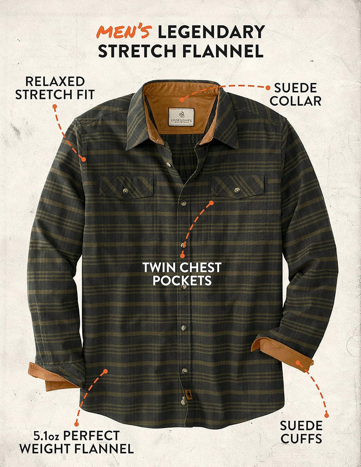 Legendary Whitetails Herren Legendäres Flanellhemd Button-Down-Shirt Large Big Tall Army Melange, L