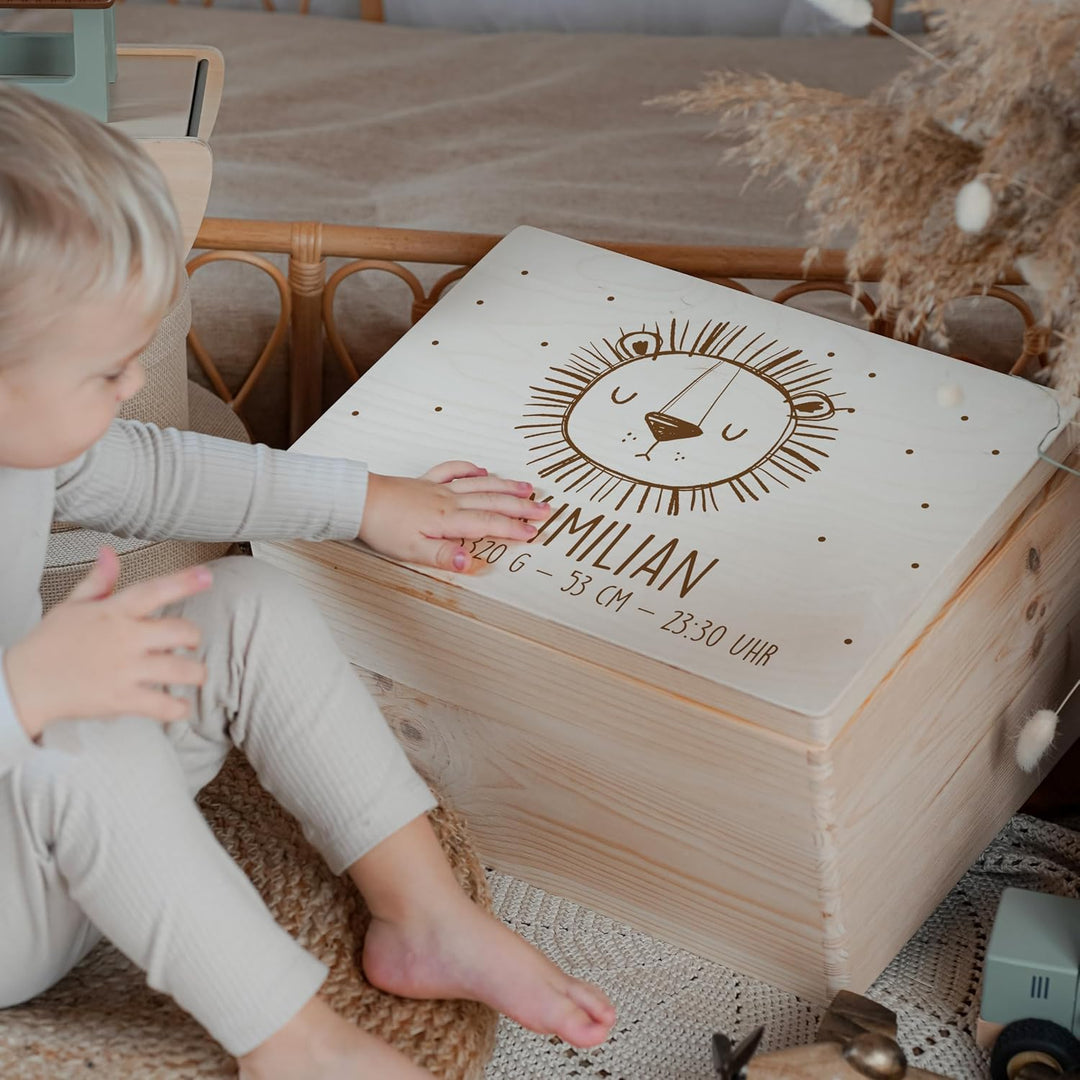 KIDSMOOD - Erinnerungsbox Baby, personalisierte Holzkiste mit Deckel, Ideal zur Aufbewahrung von Eri