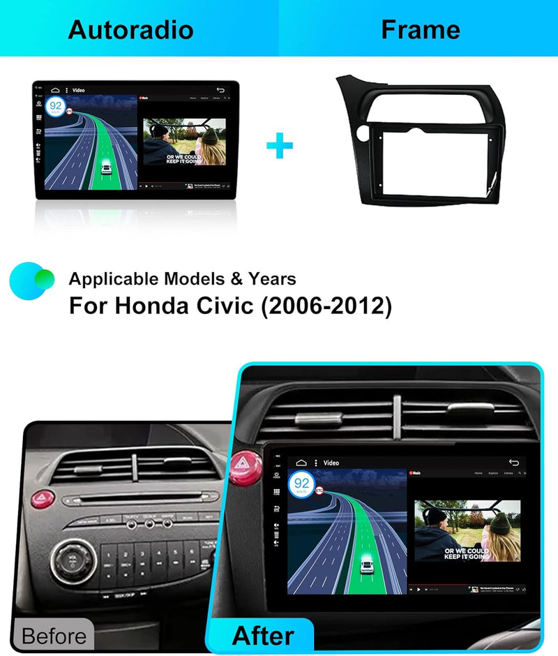 BXLIYER - [6G+128G] - Android 12 IPS Autoradio Passt für Honda Civic (2006-2012) - Kabellos CarPlay/