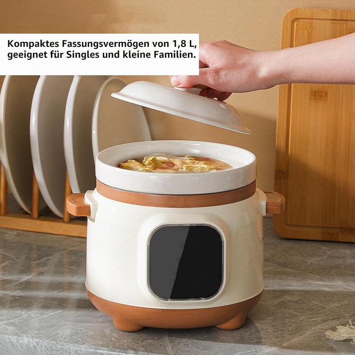 Elektrischer Eintopf, Keramik-Suppenbrei-Kocher, 235 W Slow Cooker mit Deckel, 1,8 L Keramiktopf, El