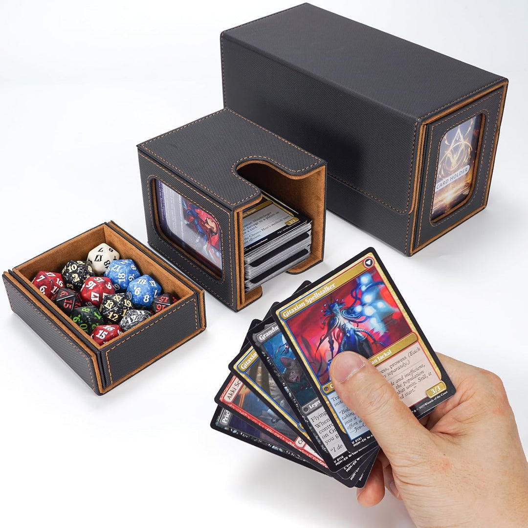 AFIING MTG Commander Kartenbox, 3-in-1 Karten-Aufbewahrungsbox für 200+ doppelt gesleevte Karten, Ma
