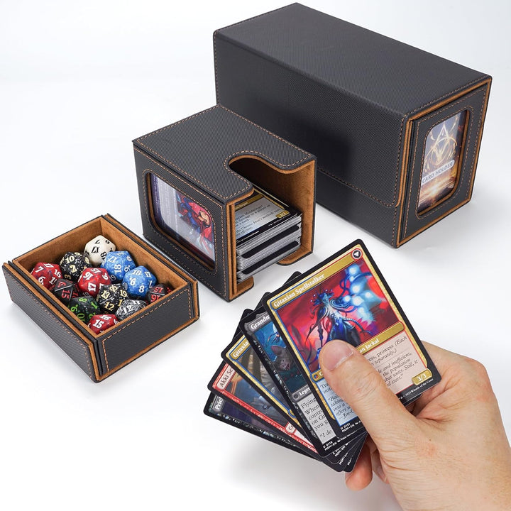 AFIING MTG Commander Kartenbox, 3-in-1 Karten-Aufbewahrungsbox für 200+ doppelt gesleevte Karten, Ma