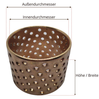 Gleitlagerbuchse 80mm x 85mm x 80mm | Gleitlager aus Bronze mit Lochmuster | Bronze-Gleitlager 80x85