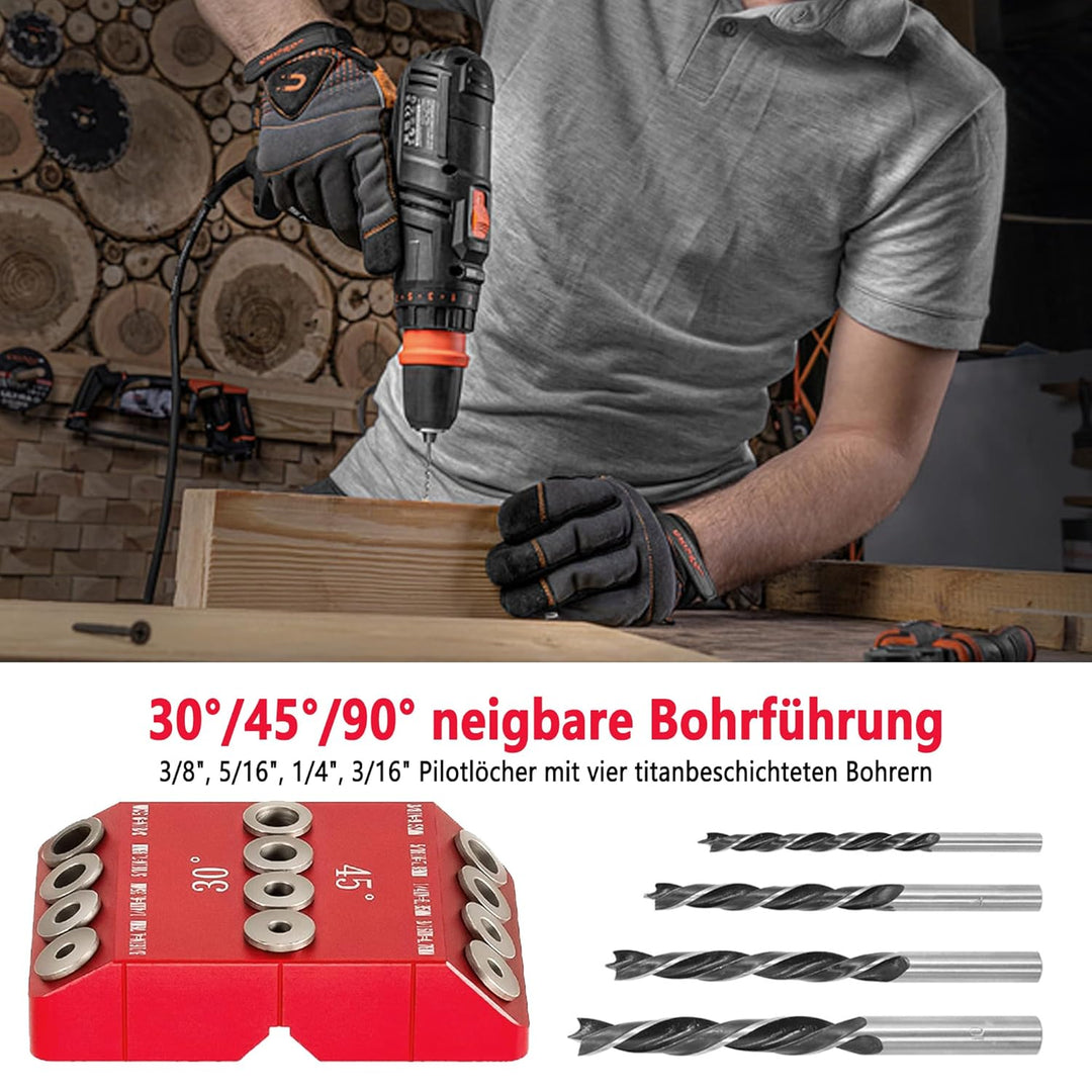 Holzdübel Bohrschablone Möbelbau: 3-in-1 Bohrhilfe Senkrecht Bohren für 30°/45°/90° Mehrwinkelneigun