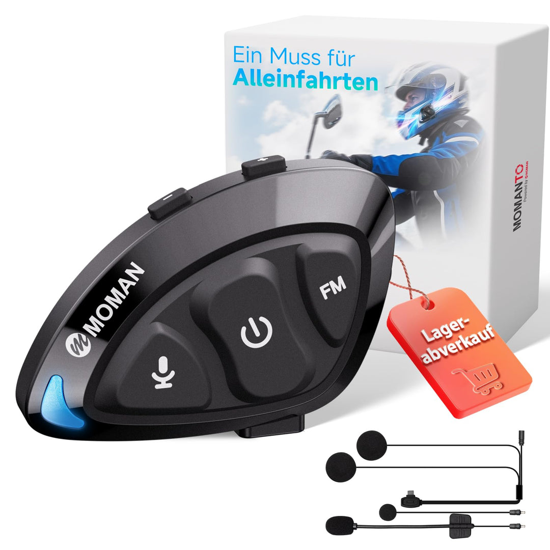 Moman Bluetooth Kommunikationssystem für Motorradhelme, Mono-Headset mit Hi-Fi Lautsprechern & Geräu