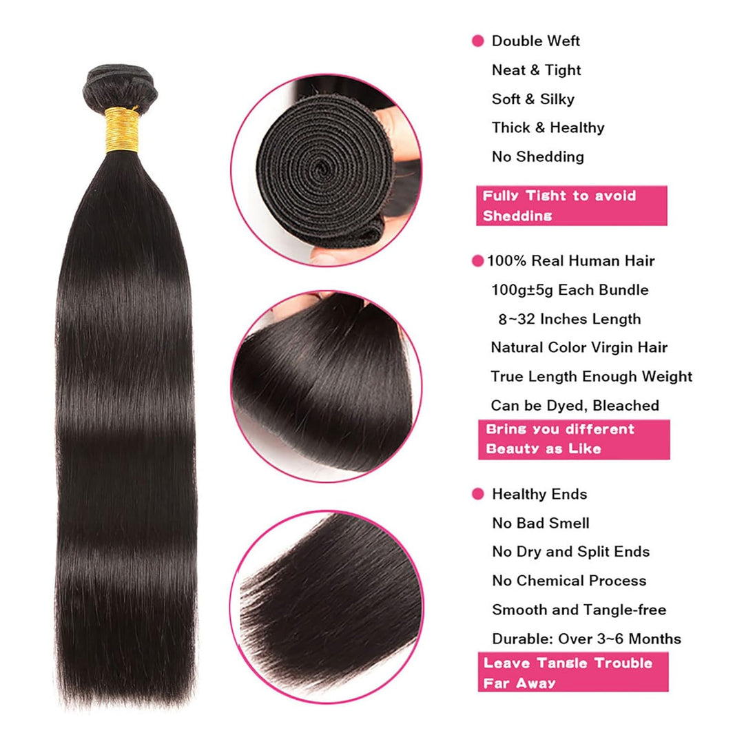 Huarisi Echthaar Haarverlängerungen 1 Bündel 20 Zoll, Straight Hair Single Bundle Remy Human Hair 10