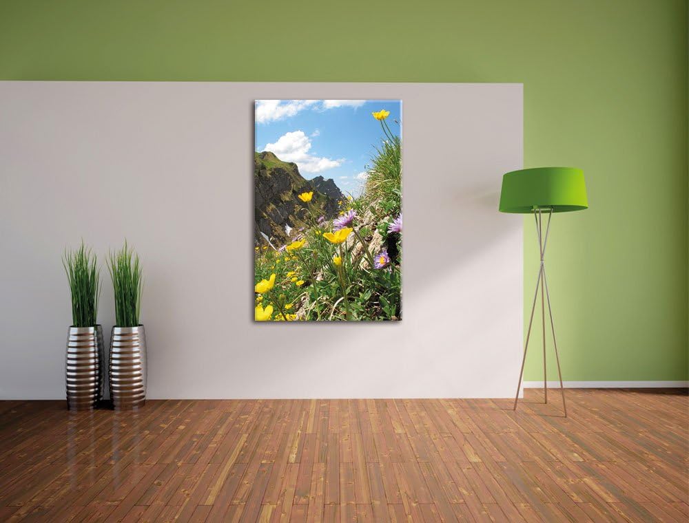 Blumenwiese im Frühling, Format: 100x70 auf Leinwand, XXL riesige Bilder fertig gerahmt mit Keilrahm