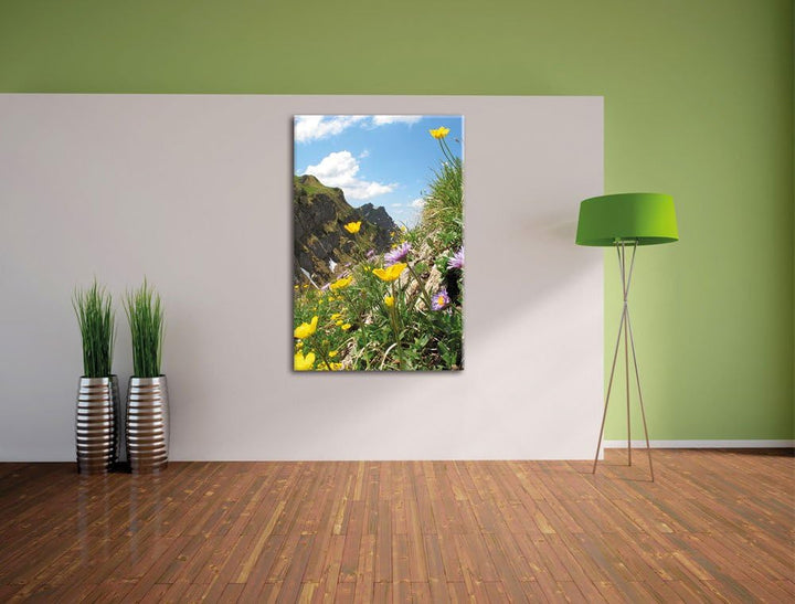 Blumenwiese im Frühling, Format: 100x70 auf Leinwand, XXL riesige Bilder fertig gerahmt mit Keilrahm