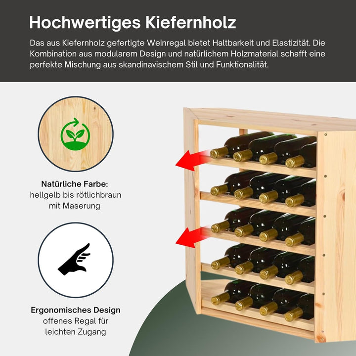 PROREGAL Modulares Weinregal VINCELLAR MOD | HxBxT 60x30x30cm | Eckmodul für 18 Flaschen | Massives