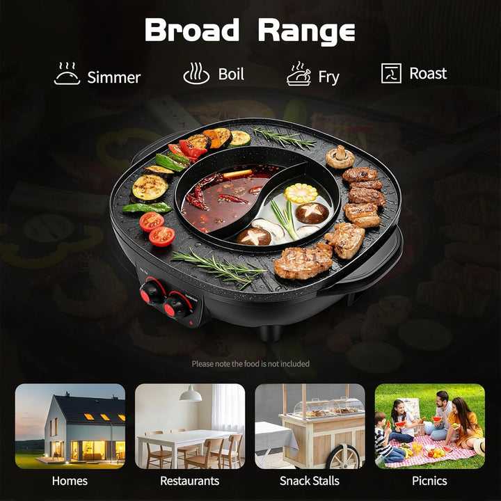 2 in 1 Hot Pot Küche Multifunktions BBQ Elektro Hotpot Ofen Rauchfreie Grillpfanne Grillmaschine Ele