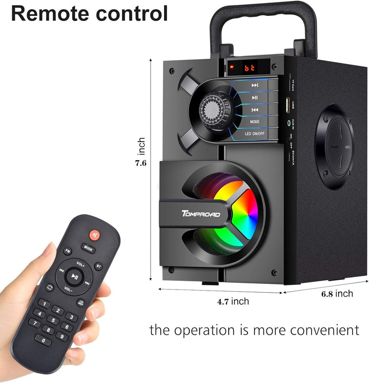 TOMPROAD Bluetooth Lautsprecher, Tragbare Bluetooth Box mit Subwoofer, kabellos Stereo Sound satter