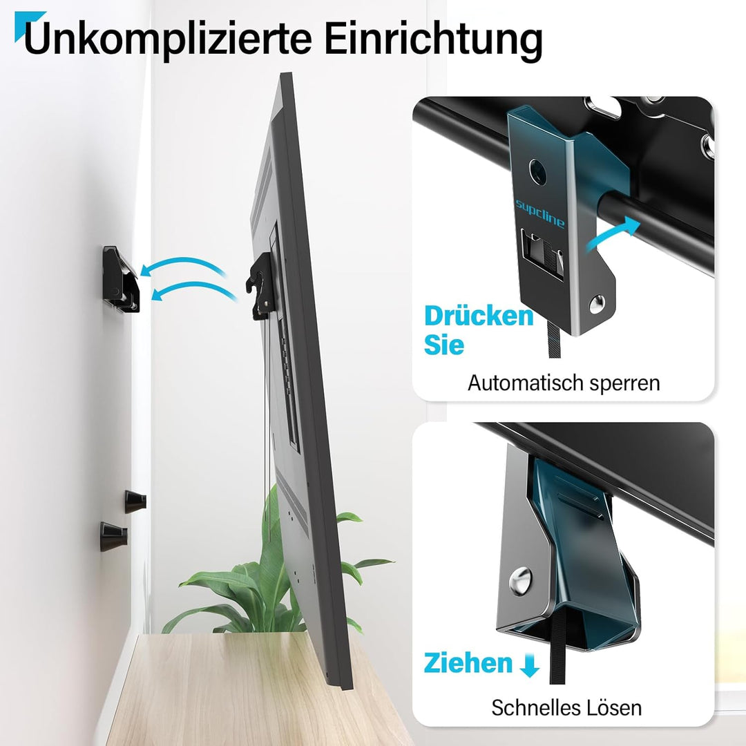 TV Wandhalterung ohne Bohren für 26-65 Zoll TV bis zu 70KG, Rigipswand No Stud Fernseher Halterung m
