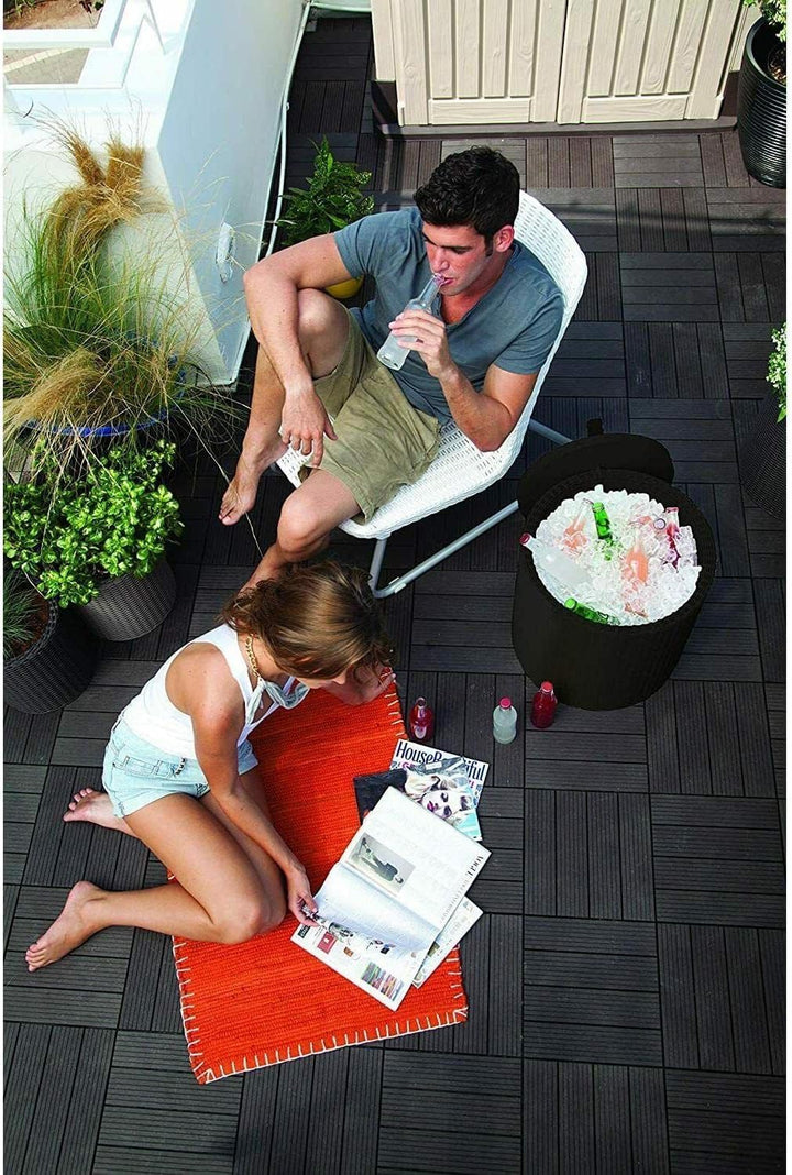 Keter 17200045 Kühlbox/Beistelltisch Cool Stool, Rattanoptik, Kunststoff, braun
