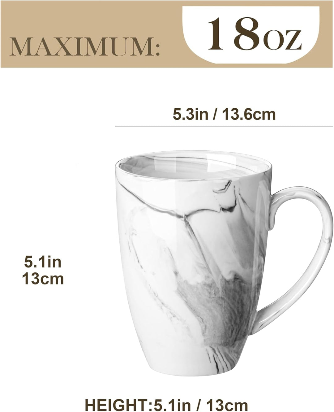 MALACASA Kaffeebecher 6er Set, Porzellan 560ML Becher Set, Grosse Moderne Kaffeetassen mit Henkel fü