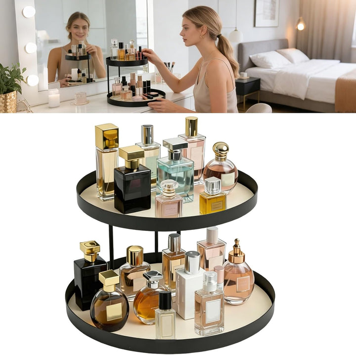 Make up Organizer für Schminktisch, Parfüm Organizer aus Metall 2 Stöckig, Kosmetik Aufbewahrungsreg