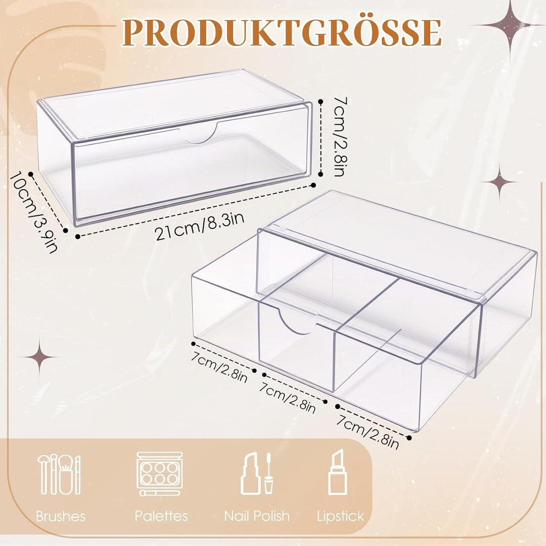 2er-Set Stapelbarer Kosmetik Organizer mit Schubladen – Transparenter Make Up Organizer aus Acryl fü