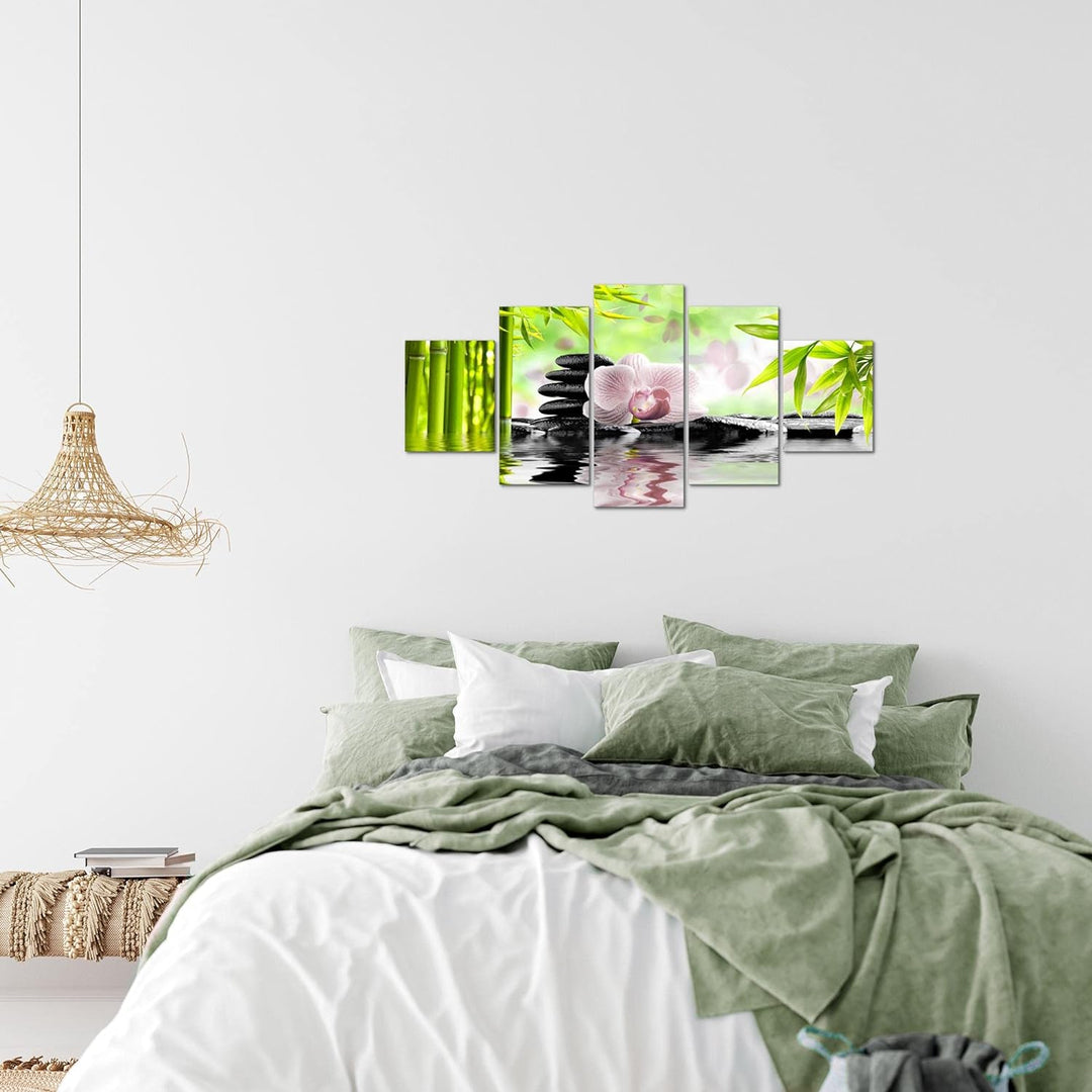 Runa Art Wandbilder Orchidee Feng Shui 5 Teilig Bild auf Vlies Leinwand Deko Wohnzimmer Schlafzimmer
