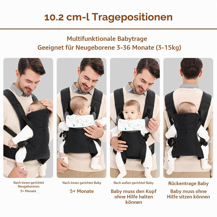 IULONEE Babytrage für Neugeborene Ergonomische Baby Carrier mit abnehmbarem Lätzchen Vorne nach hint