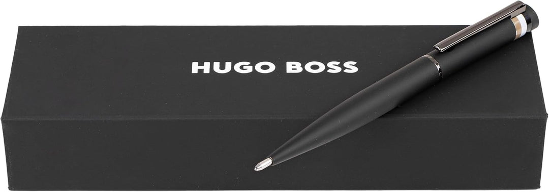 Hugo Boss Loop Iconic Kugelschreiber aus Messing und Gummi in der Farbe Schwarz, Länge: 14,6cm, Mine