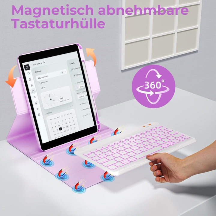 OYEEICE Hülle mit Tastatur für iPad 9/8 /7 Generation 10,2 Zoll, Vergrösserte Anti-Falloff Tastenkap