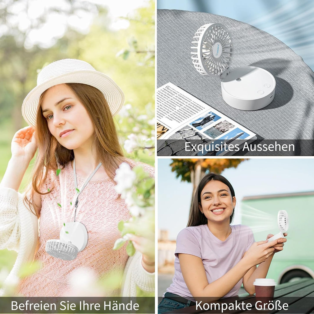 Handventilator mit Kühlen Nebel,Tragbarer Mini Ventilator USB-Aufladbar,5 Geschwindigkeiten,Faltbare