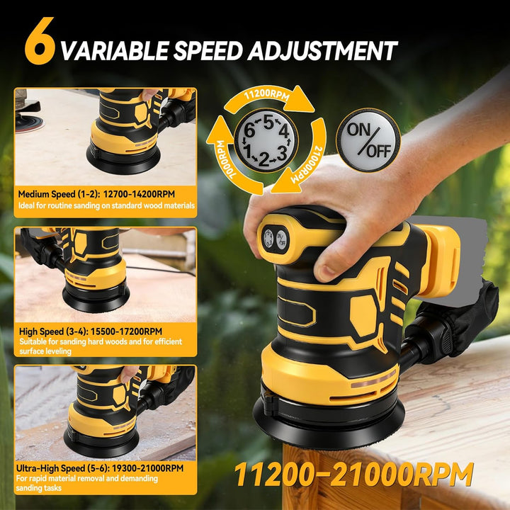 Akku Exzenterschleifer für makita 18V, 125MM Schleifmaschine für Holz mit Staubabsaugung, 25 Schleif