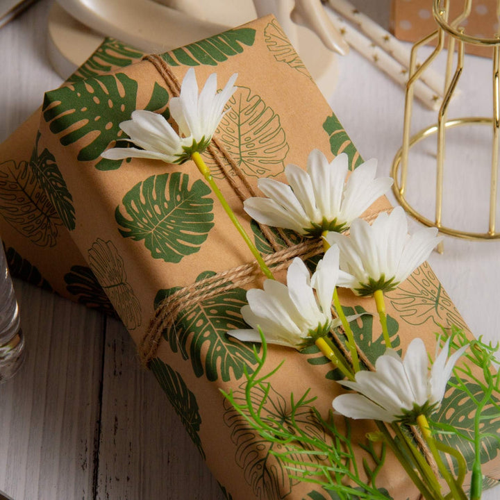 RUSPEPA Kraft Geschenkpapierrolle - Monstera Design Ideal Für Den Sommer, Urlaub Und Besondere Anläs