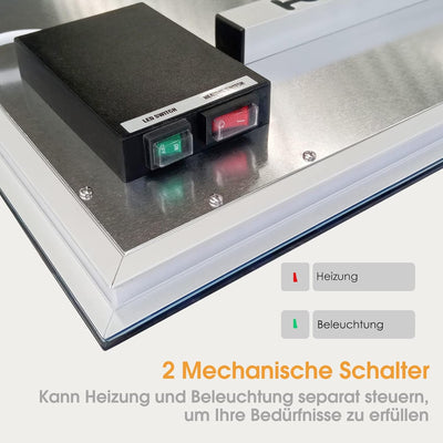 Infrarotheizung Spiegel mit LED Beleuchtung 450 Watt - Spiegelheizung Infrarot - Badspiegel 80x60 CM