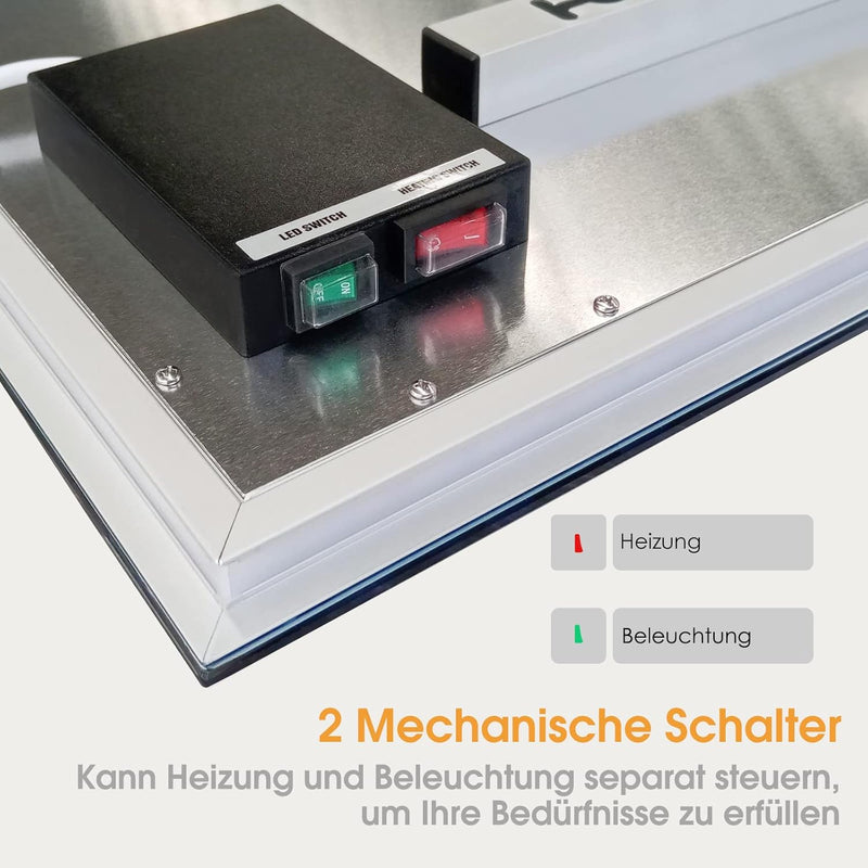 Infrarotheizung Spiegel mit LED Beleuchtung 450 Watt - Spiegelheizung Infrarot - Badspiegel 80x60 CM
