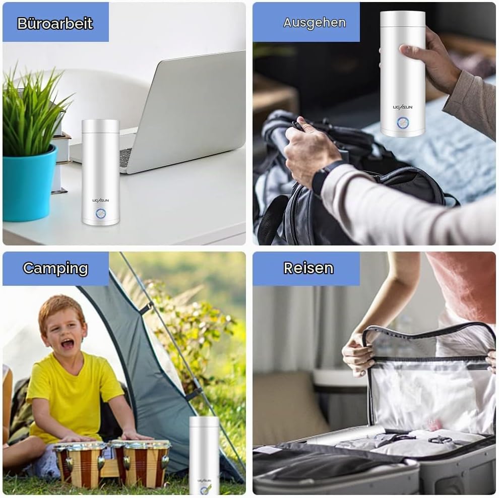 Aoreun Kleiner Tragbarer Wasserkocher, 400ml Tragbarer Elektrischer Wasserkocher, Mini Thermoskanne