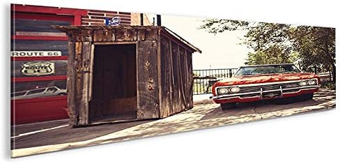 islandburner Bild Bilder auf Leinwand Route 66 Chevy Panorama XXL Poster Leinwandbild Wandbild Dekoa