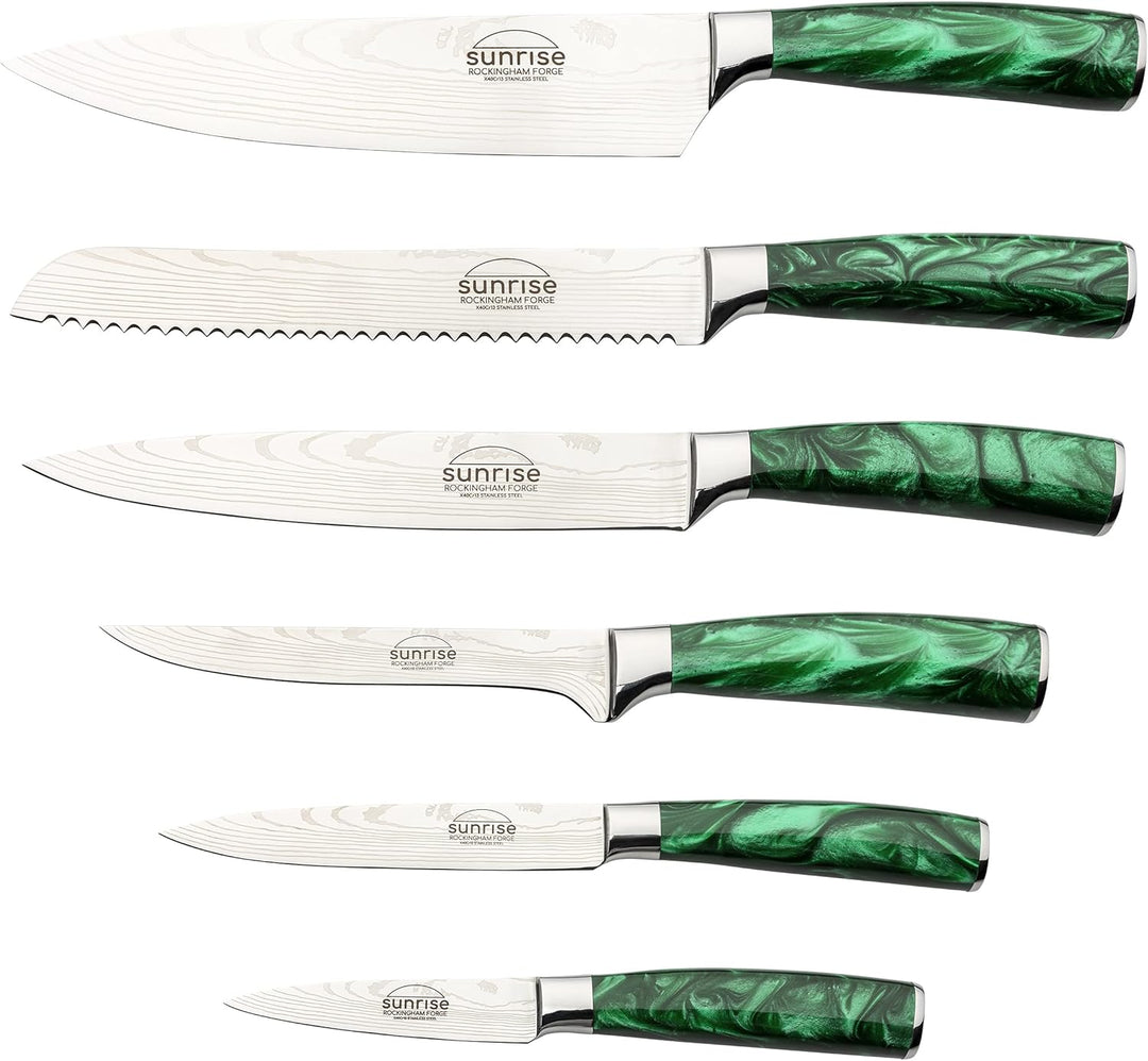 Rockingham Forge Sunrise Collection Emerald smaragd 7-Stück Messerblock mit hochwertiger Klinge aus
