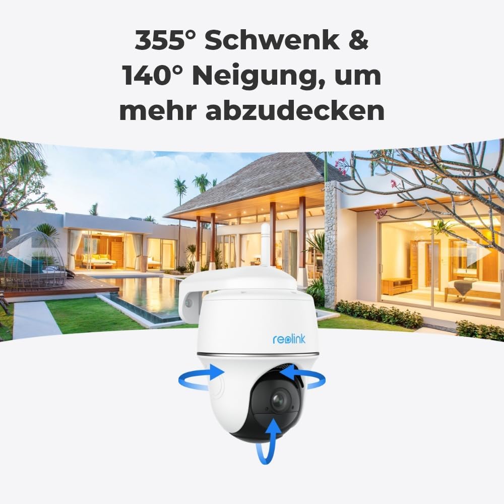 Reolink 3MP Überwachungskamera Aussen Akku WLAN 355°/140° Schwenkbar, 2K Solar IP Kamera Outdoor, Pa