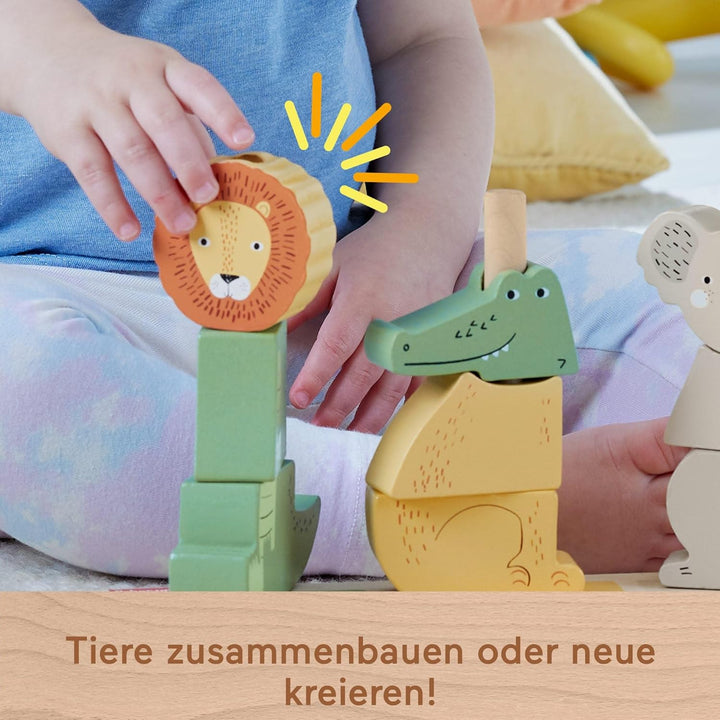 Fisher-Price Baby und Kleinkinder Stapel- und Sortiert-Tierwelt aus Holz, 10 Holzteile für die spiel
