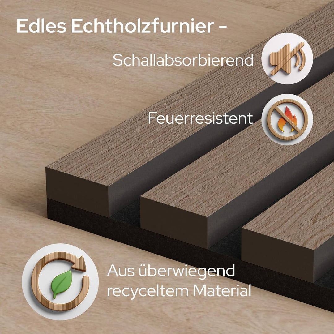 Arebos Akustikpaneele 120x60 cm | Lamellenwand in Holzoptik für Wand & Decke | modernes Wandpaneel m