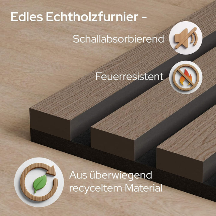 Arebos Akustikpaneele 120x60 cm | Lamellenwand in Holzoptik für Wand & Decke | modernes Wandpaneel m