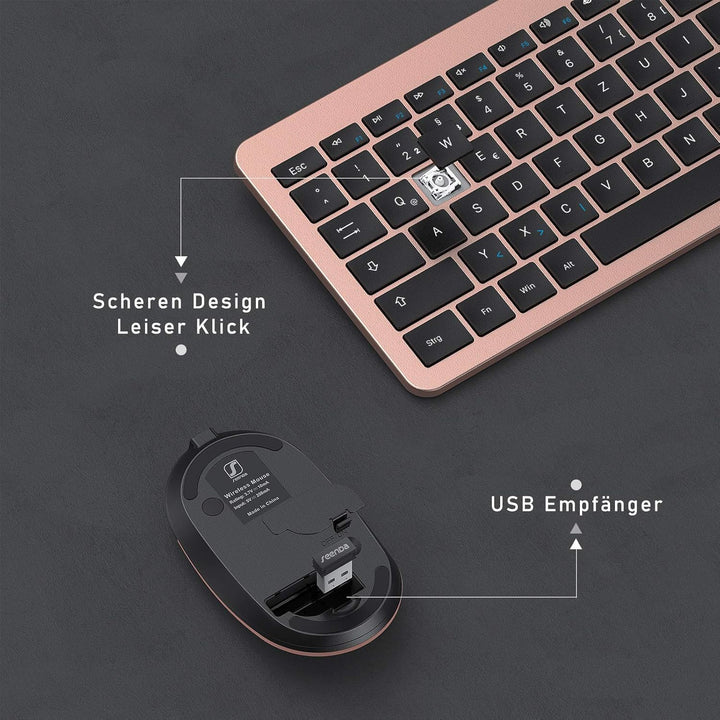 seenda Funktastatur mit Maus, Wiederaufladbare Ultra-Dünne Tastatur Maus Set Kabellos, Ergonomische