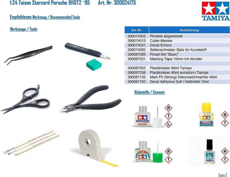 Tamiya 300024175 Porsche Fahrzeug 300024175-1:24 Taisan Starcard 911GT2 `95,originalgetreue Nachbild