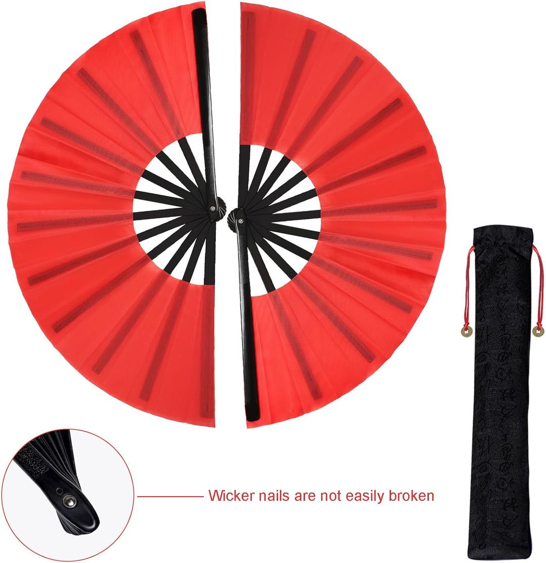 2 Stück Grosse Faltbare Seide Hand Fächer Chinesischer Tai Chi Faltender Handfächer Nylon Tuch Chine