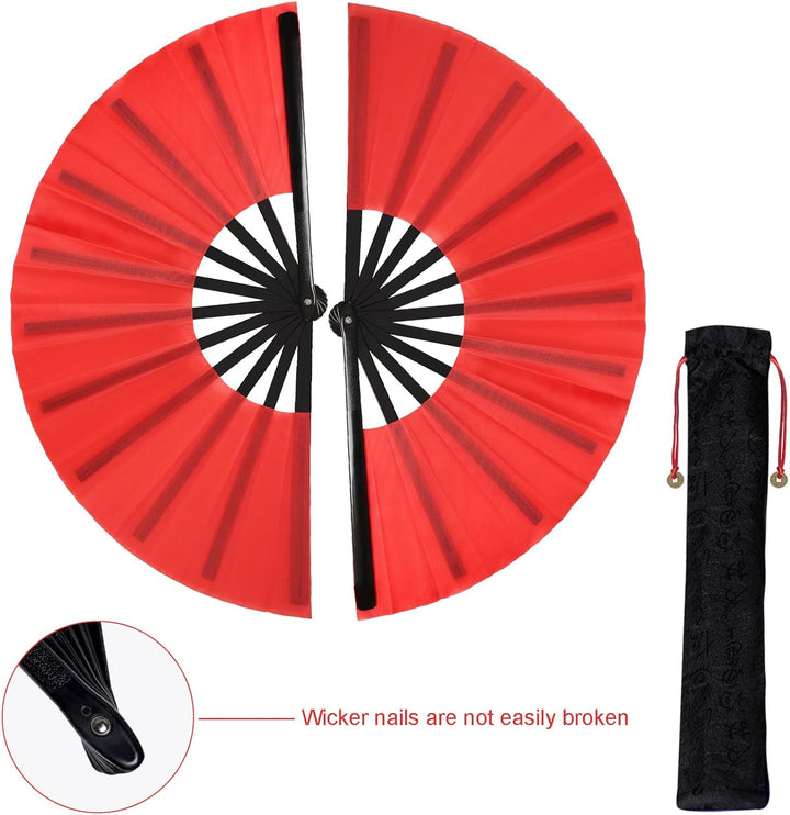 2 Stück Grosse Faltbare Seide Hand Fächer Chinesischer Tai Chi Faltender Handfächer Nylon Tuch Chine
