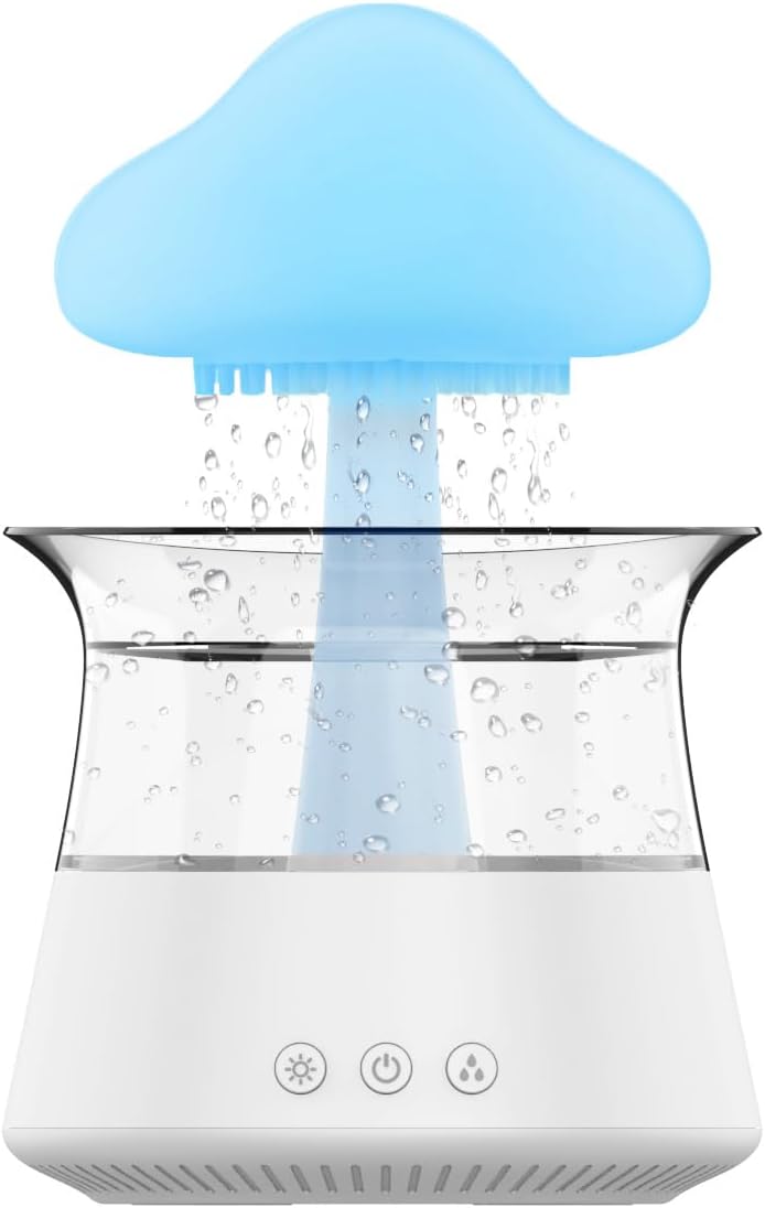 Umelee Luftbefeuchter in Regenwolkenform, Humidifier 300 ml mit 7 Bunten Nachtlichtern und 3 Regen-/