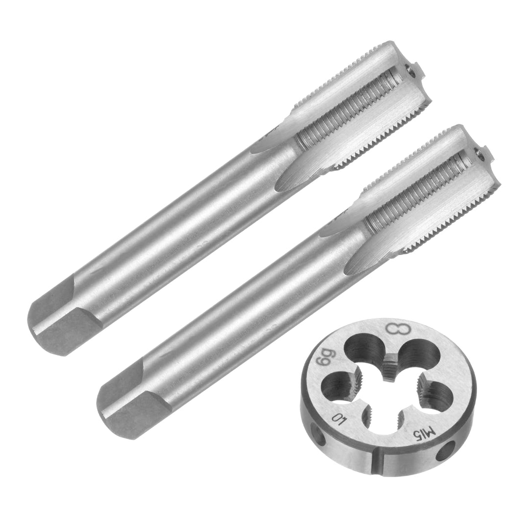 QUARKZMAN Maschinengewindebohrer Set M15 x 1, 2stk. Gewindebohrer/1stk. Schneideisen, Gewindeschneid